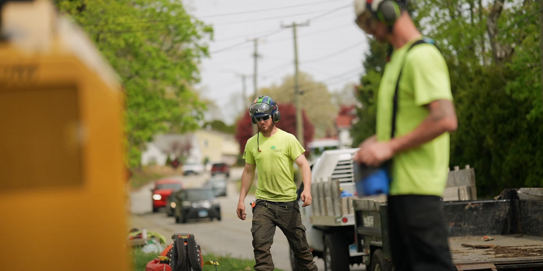 Professional tree trimming crew working safely in Woonsocket, RI
